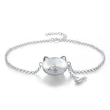 Lotus Fun Real 925 Sterling Silver Natural Mother of Pearl Handmade Fine Jewelry Lovely Greedy Cat And Fish Bracelet for Women