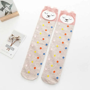 autumn period children's socks knee high Cotton cat ear socks girls Cartoon for straight baby knee-high socks cat fox print