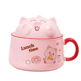 1020ml Pig Instant Noodles Bowl with Cover Large Capacity Cup Student Dormitory Cute Girl Cup with Handle Coffee Travel Mug