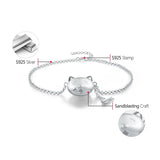 Lotus Fun Real 925 Sterling Silver Natural Mother of Pearl Handmade Fine Jewelry Lovely Greedy Cat And Fish Bracelet for Women