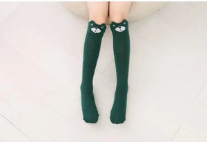 autumn period children's socks knee high Cotton cat ear socks girls Cartoon for straight baby knee-high socks cat fox print