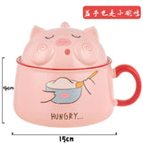 1020ml Pig Instant Noodles Bowl with Cover Large Capacity Cup Student Dormitory Cute Girl Cup with Handle Coffee Travel Mug