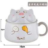 1020ml Pig Instant Noodles Bowl with Cover Large Capacity Cup Student Dormitory Cute Girl Cup with Handle Coffee Travel Mug