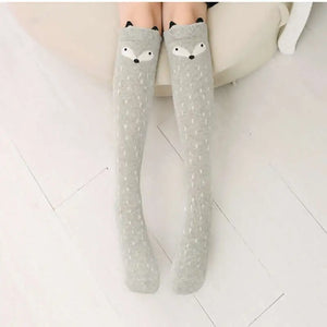 autumn period children's socks knee high Cotton cat ear socks girls Cartoon for straight baby knee-high socks cat fox print