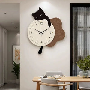 Cat Wall Clock Modern Minimalism Living Room Restaurant Kitchen Decoration Painting Clock Creative Wall Watchs Home Decor Mute