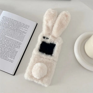 Plush Cute Rabbit Phone Case for Samsung Galaxy Z Flip 5 4 3 Protective Back Cover for ZFlip3 ZFlip4 ZFlip5 Case Shell