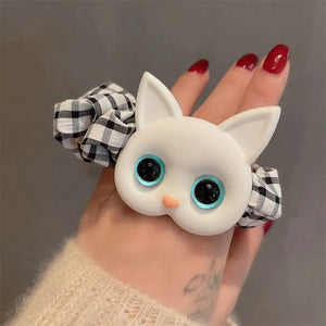 Korean Cute Cartoon Cat Scrunchies Women Girls Elastic Hair Rubber Bands Accessories Tie Hair Rope Headdress Headwear Ornament