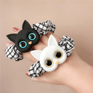 Korean Cute Cartoon Cat Scrunchies Women Girls Elastic Hair Rubber Bands Accessories Tie Hair Rope Headdress Headwear Ornament