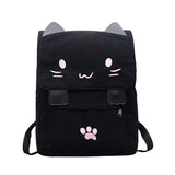 Canvas backpack for women, cute cat embroidered iPad backpack, multifunctional leisure girl travel phone bag