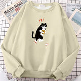 Blessyuki Cute Kitten Printed Hoodies Women Oversized Hip Hop Sweatshirt Streewear Pullover Girl Top Autumn Long Sleeve Clothes