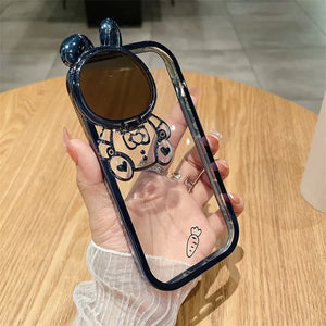 Luxury Space Rabbit Case For iphone 11 12 13 14 15ProMax 14 Plus Electroplated Shockproof Silicone Kickstand Cover For iphone 11