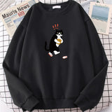 Blessyuki Cute Kitten Printed Hoodies Women Oversized Hip Hop Sweatshirt Streewear Pullover Girl Top Autumn Long Sleeve Clothes