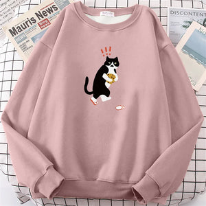 Blessyuki Cute Kitten Printed Hoodies Women Oversized Hip Hop Sweatshirt Streewear Pullover Girl Top Autumn Long Sleeve Clothes