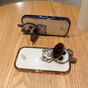 Luxury Space Rabbit Case For iphone 11 12 13 14 15ProMax 14 Plus Electroplated Shockproof Silicone Kickstand Cover For iphone 11