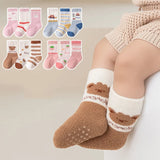 3pairs/lot 0-3Years Winter Toddler Baby Socks For Boys Girls Floor Children's Socks Anti Slip Print Coral Fleece Kids Home Sock