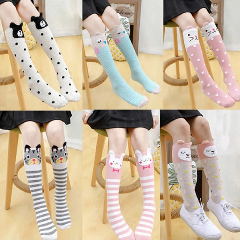 autumn period children's socks knee high Cotton cat ear socks girls Cartoon for straight baby knee-high socks cat fox print