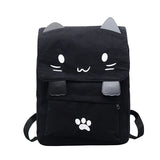 Canvas backpack for women, cute cat embroidered iPad backpack, multifunctional leisure girl travel phone bag