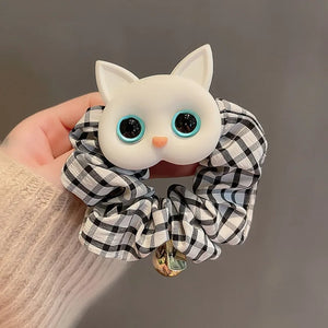 Korean Cute Cartoon Cat Scrunchies Women Girls Elastic Hair Rubber Bands Accessories Tie Hair Rope Headdress Headwear Ornament