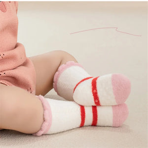 3pairs/lot 0-3Years Winter Toddler Baby Socks For Boys Girls Floor Children's Socks Anti Slip Print Coral Fleece Kids Home Sock