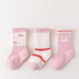 3pairs/lot 0-3Years Winter Toddler Baby Socks For Boys Girls Floor Children's Socks Anti Slip Print Coral Fleece Kids Home Sock