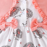 Kids Casual Dress for Baby Girls Clothes 2023 Autumnn New Infant Cute Cartoon Print Ruffle Long Sleeve Dress with Headwear 0-24M