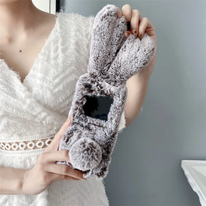 Plush Cute Rabbit Phone Case for Samsung Galaxy Z Flip 5 4 3 Protective Back Cover for ZFlip3 ZFlip4 ZFlip5 Case Shell