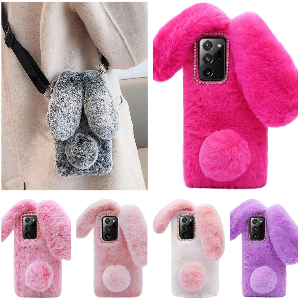 For HUAWEI NOVA Y70/Y70+/Y90/Honor 50 70 X7 X8 X9 Phone Case 3D Faux Plush Fluffy Cute Bunny Winter Nap Warm Soft Cover