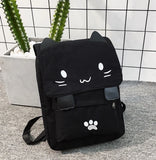 Canvas backpack for women, cute cat embroidered iPad backpack, multifunctional leisure girl travel phone bag