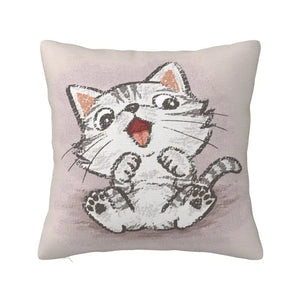 Cute Cats Drawing Pillow Home Decorative Fashion Cartoon Animal Kitten Cushions for Sofa Square Pillowcase