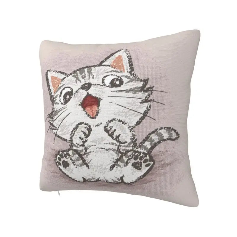 Cute Cats Drawing Pillow Home Decorative Fashion Cartoon Animal Kitten Cushions for Sofa Square Pillowcase