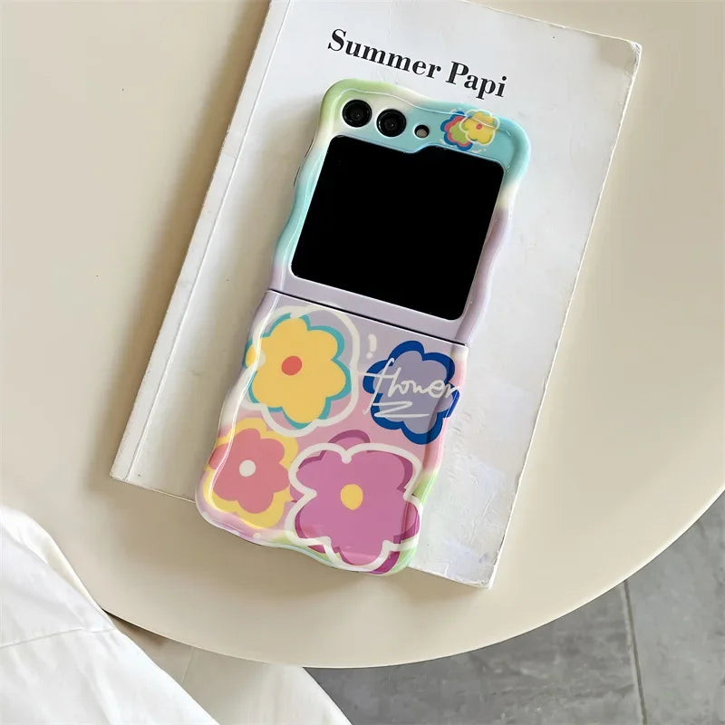 Colorful Flower Phone Case for Samsung Galaxy Z Flip 3 Z Flip 4 Z Flip 5 Hard PC Back Cover for ZFlip5 Case Shell