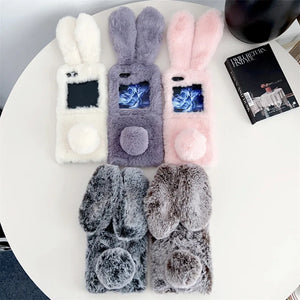 Plush Cute Rabbit Phone Case for Samsung Galaxy Z Flip 5 4 3 Protective Back Cover for ZFlip3 ZFlip4 ZFlip5 Case Shell