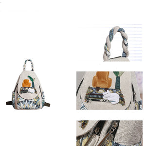 Vertical canvas backpack, lightweight and casual cat woven bag, can be carried shoulder to shoulder