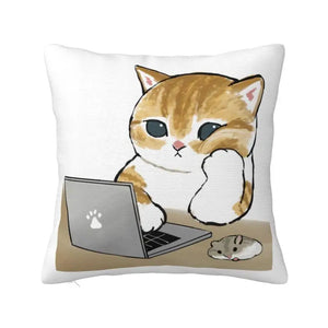 Fashion Kawaill Cartoon Cats Cushion Cover Polyester Cute Animal Kitten Throw Pillow for Sofa Car Pillowcase Home Decorative