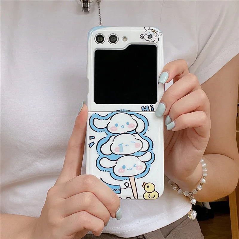 Cute Cartoon Animals String Phone Case for Samsung Galaxy Z Flip 3 Z Flip 4 Z Flip 5 Hard PC Back Cover for ZFlip5 Case Shell