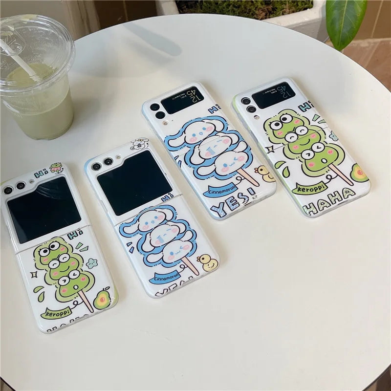 Cute Cartoon Animals String Phone Case for Samsung Galaxy Z Flip 3 Z Flip 4 Z Flip 5 Hard PC Back Cover for ZFlip5 Case Shell