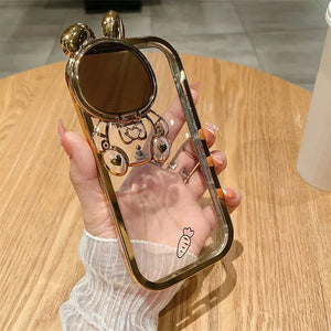 Luxury Space Rabbit Case For iphone 11 12 13 14 15ProMax 14 Plus Electroplated Shockproof Silicone Kickstand Cover For iphone 11