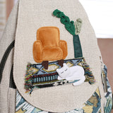 Vertical canvas backpack, lightweight and casual cat woven bag, can be carried shoulder to shoulder