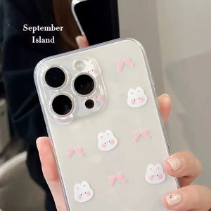 Kawaii Pink Bow Rabbit Phone Case for IPhone 15 14 11 12 13 Pro Max Cartoon Cute Korean Mobile Phone Case for IPhone XR XS MAX