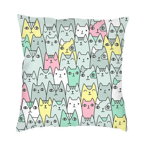 Cartoon Cats Cushion Cover 40x40cm Home Decorative Printing Kawaii Animals Kitten Throw Pillow Case for Sofa Two Side