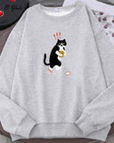 Blessyuki Cute Kitten Printed Hoodies Women Oversized Hip Hop Sweatshirt Streewear Pullover Girl Top Autumn Long Sleeve Clothes