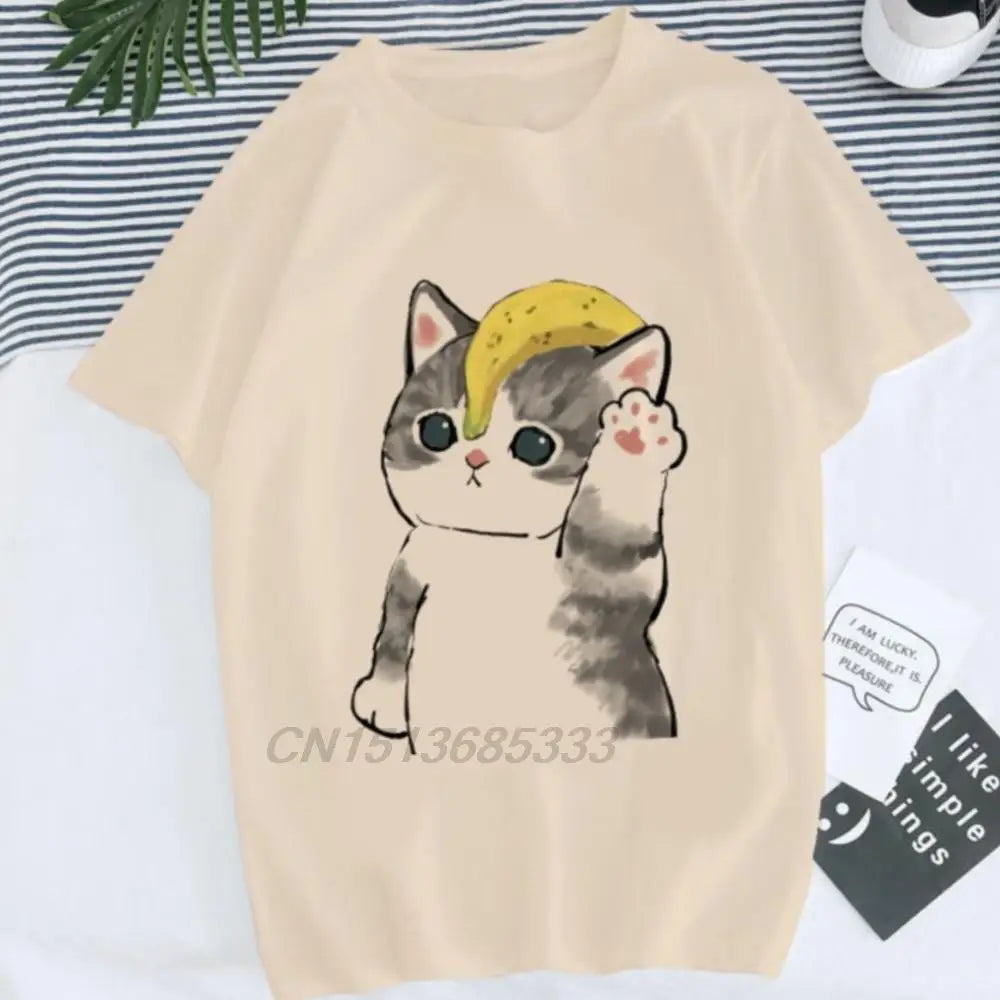 Banana Cat Unisex Funny Printed T-shirts Japanese Manga Anya Forger Women Kawaii Short Sleeve Tees Airbending Gym Men Clothing