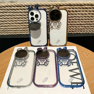 Luxury Space Rabbit Case For iphone 11 12 13 14 15ProMax 14 Plus Electroplated Shockproof Silicone Kickstand Cover For iphone 11