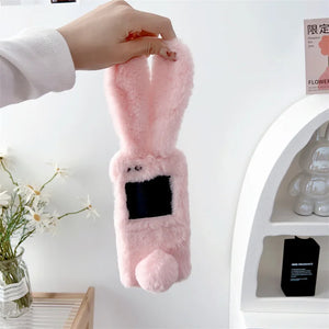 Plush Cute Rabbit Phone Case for Samsung Galaxy Z Flip 5 4 3 Protective Back Cover for ZFlip3 ZFlip4 ZFlip5 Case Shell