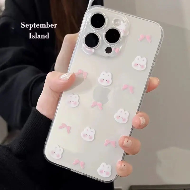 Kawaii Pink Bow Rabbit Phone Case for IPhone 15 14 11 12 13 Pro Max Cartoon Cute Korean Mobile Phone Case for IPhone XR XS MAX