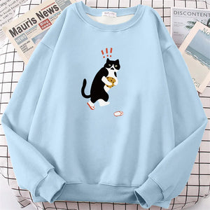 Blessyuki Cute Kitten Printed Hoodies Women Oversized Hip Hop Sweatshirt Streewear Pullover Girl Top Autumn Long Sleeve Clothes