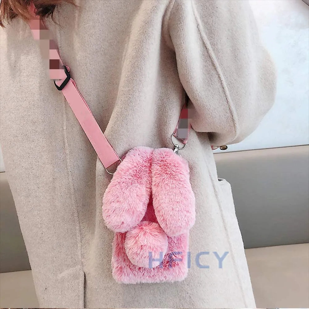 For HUAWEI NOVA Y70/Y70+/Y90/Honor 50 70 X7 X8 X9 Phone Case 3D Faux Plush Fluffy Cute Bunny Winter Nap Warm Soft Cover