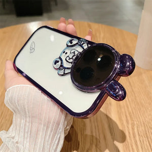 Luxury Space Rabbit Case For iphone 11 12 13 14 15ProMax 14 Plus Electroplated Shockproof Silicone Kickstand Cover For iphone 11