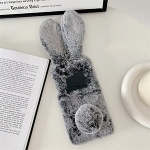 Plush Cute Rabbit Phone Case for Samsung Galaxy Z Flip 5 4 3 Protective Back Cover for ZFlip3 ZFlip4 ZFlip5 Case Shell