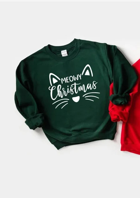 Meowy Christmas Sweatshirt Cat Funny Mom Sweatshirt Cute Print Sweatshirt Women Sudadera Mujer Fashion harajuku Drop Shipping